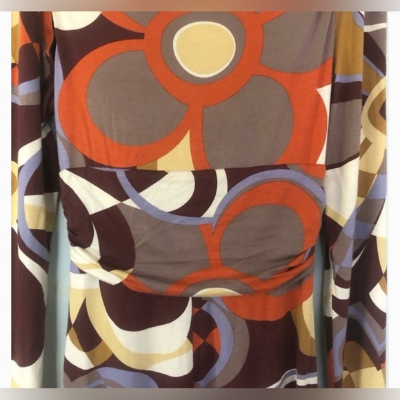 Charles Nolan Dress, Browns & Oranges, Wrap, Ruckering Side, Long Sleeved, Sz 4 - Picture 4 of 16